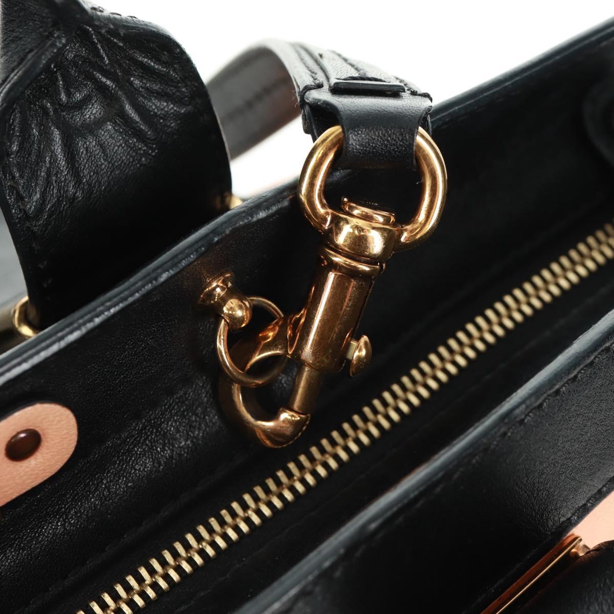 Chloe Alice Hand Bag Leather 2way Beige Black gold Auth am10542V