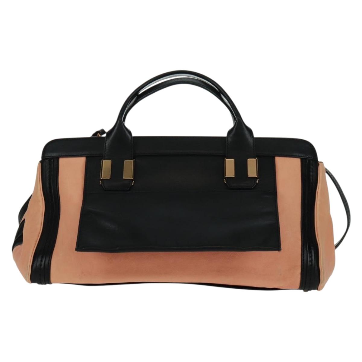 Chloe Alice Hand Bag Leather 2way Beige Black gold Auth am10542V