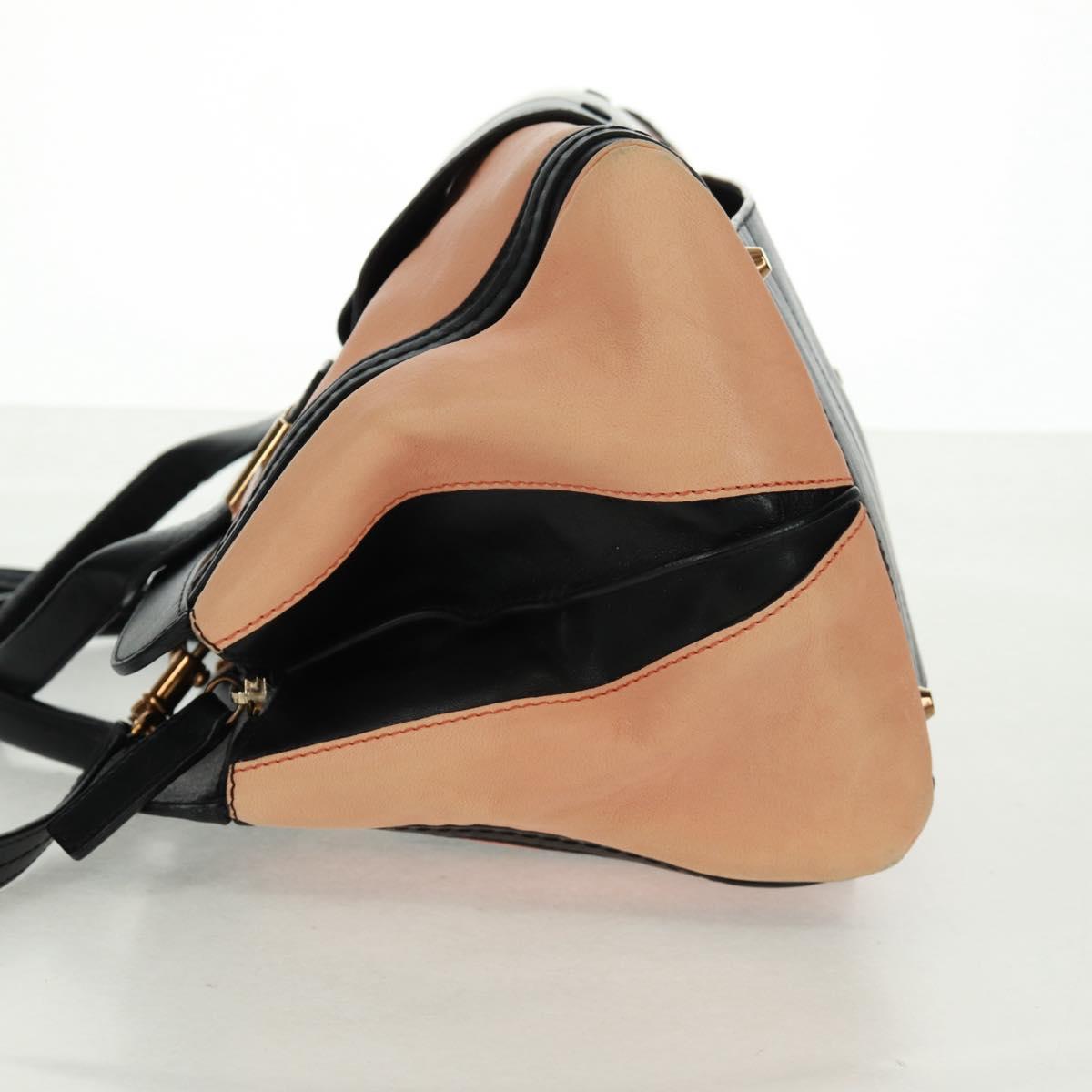 Chloe Alice Hand Bag Leather 2way Beige Black gold Auth am10542V