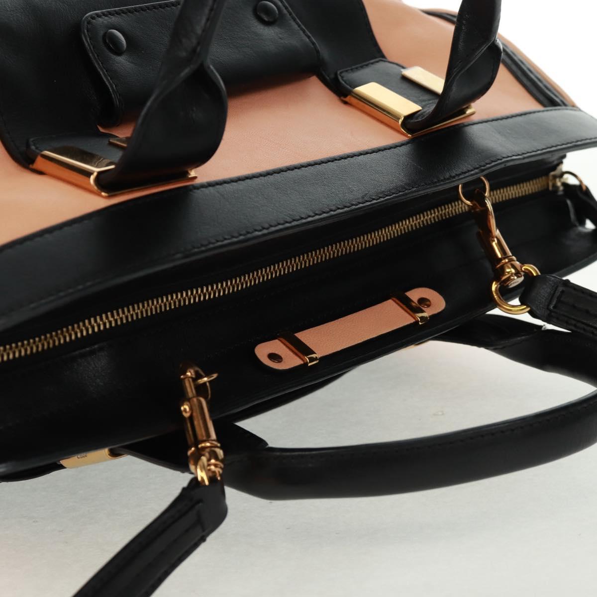 Chloe Alice Hand Bag Leather 2way Beige Black gold Auth am10542V