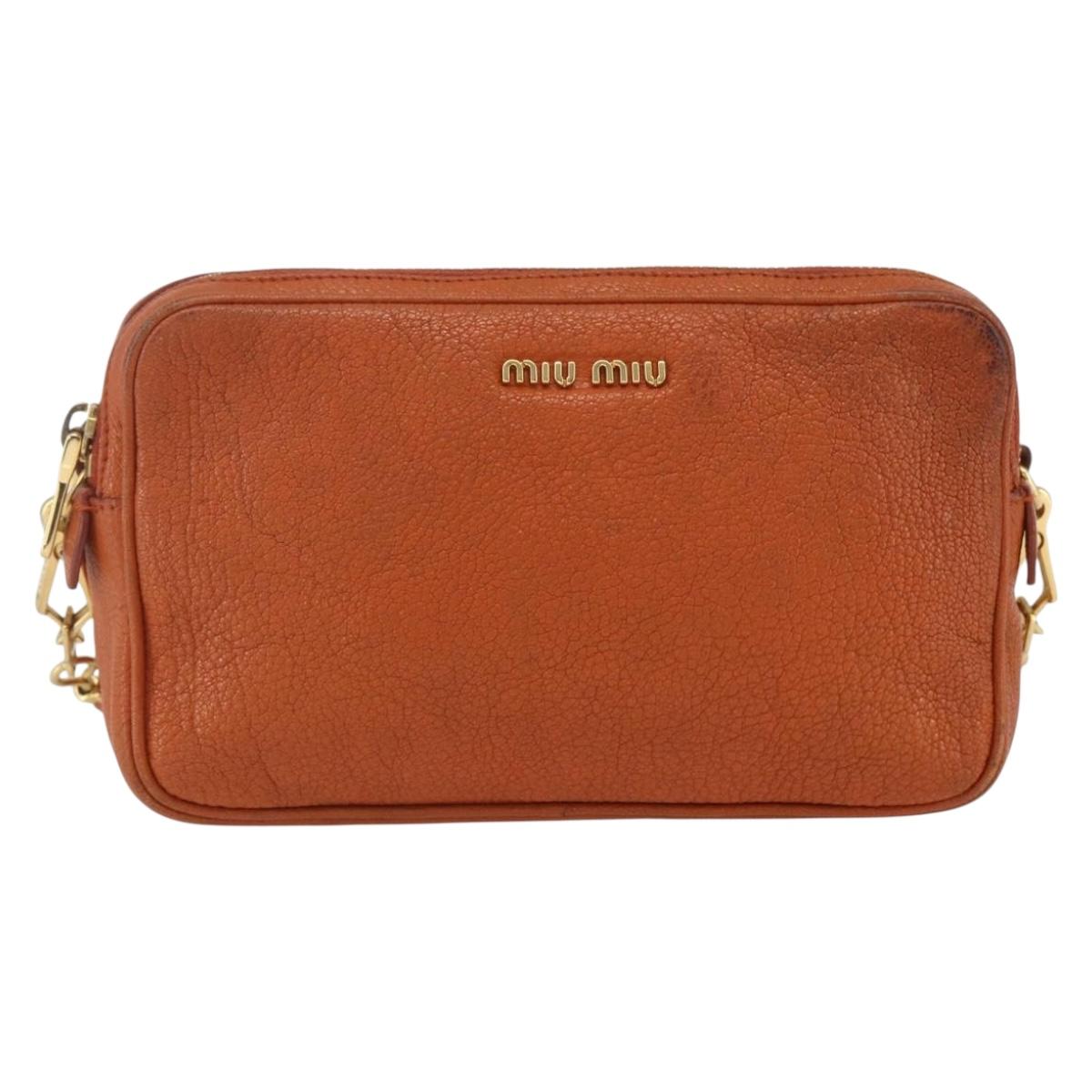 Miu Miu Shoulder Bag Leather Orange Gold Auth am10543