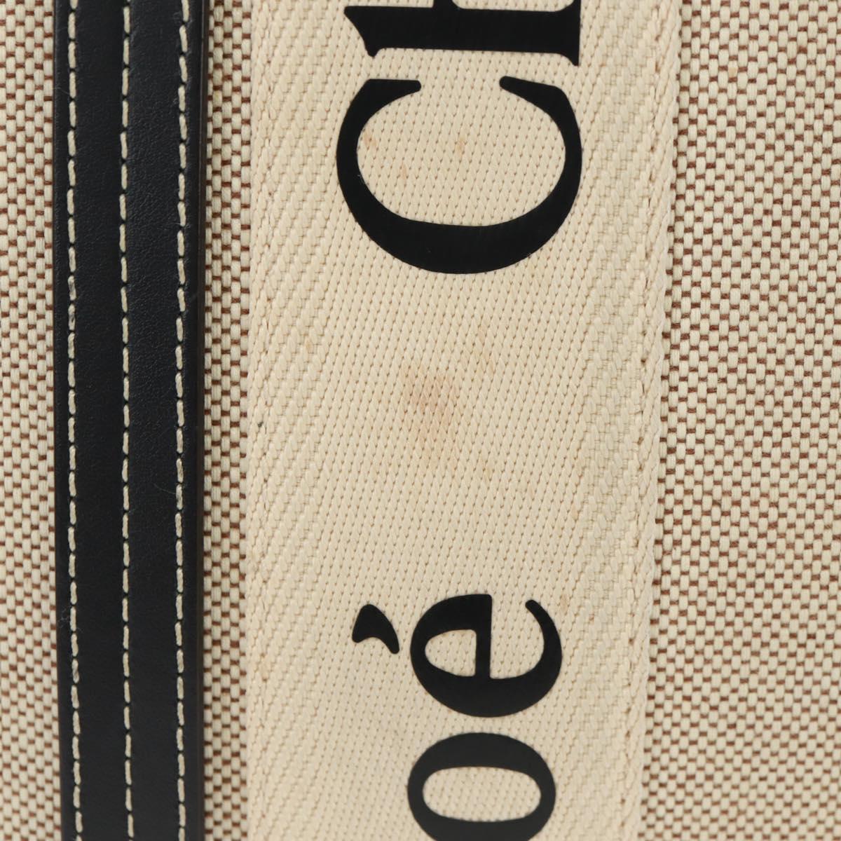 Chloe Woody Hand Bag Canvas 2way Ivory Gold Auth am10546V