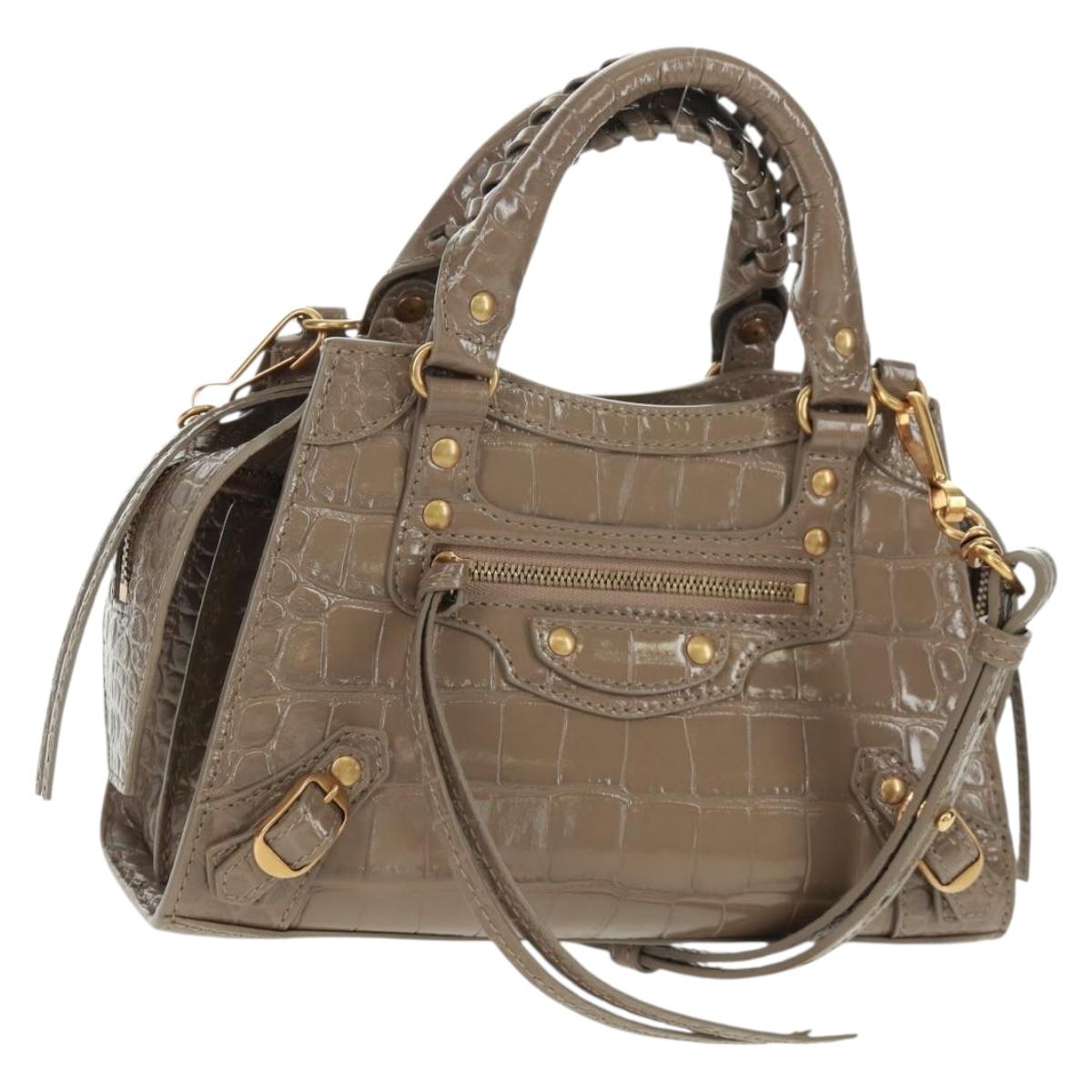 BALENCIAGA Neo Classic City Hand Bag Patent 2way Gray Gold 638524 Auth am10547SAM