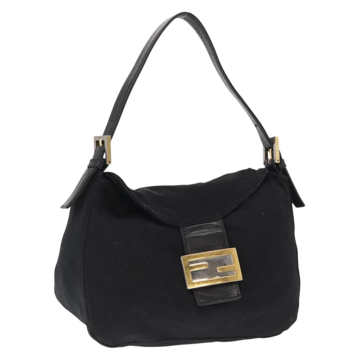 FENDI Jersey Mamma Baguette Shoulder Bag Nylon Black Silver Auth am10557