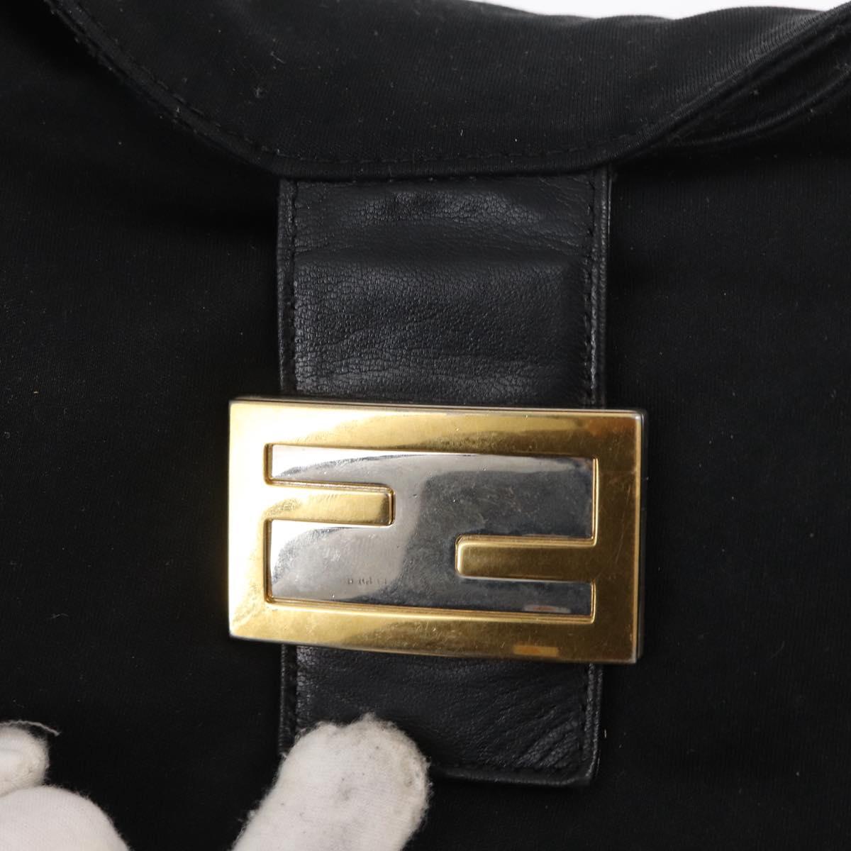 FENDI Jersey Mamma Bucket Shoulder Bag Nylon Black Silver Auth am10557