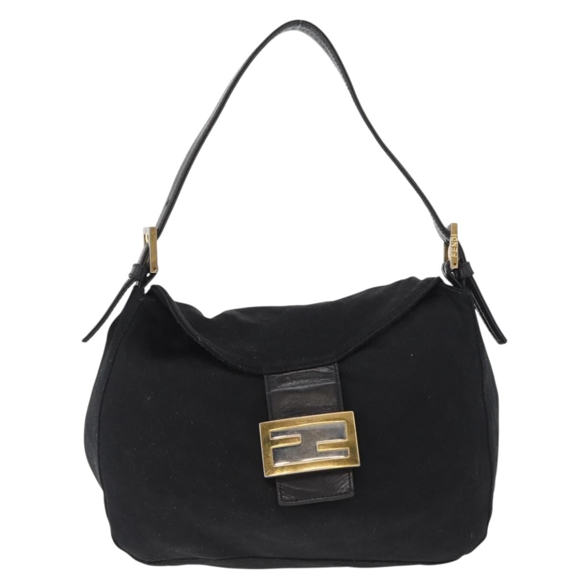 FENDI Jersey Mamma Bucket Shoulder Bag Nylon Black Silver Auth am10557