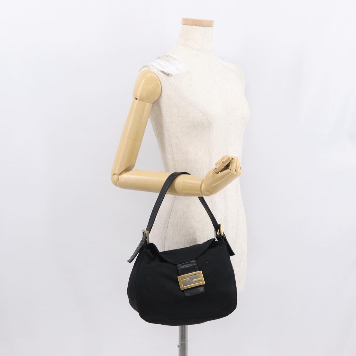 FENDI Jersey Mamma Bucket Shoulder Bag Nylon Black Silver Auth am10557