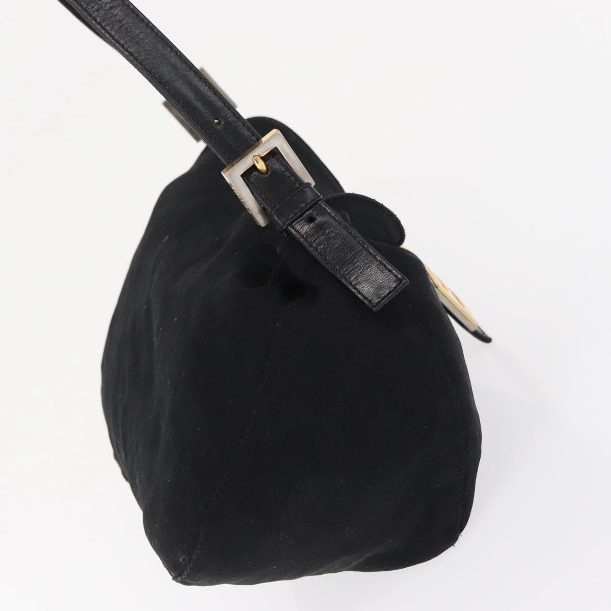 FENDI Jersey Mamma Bucket Shoulder Bag Nylon Black Silver Auth am10557