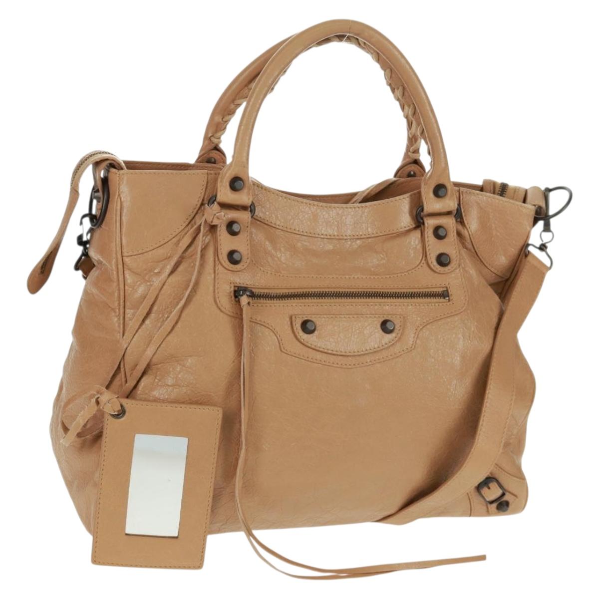 BALENCIAGA Classic Vero Hand Bag Leather Beige 235216 Auth am10563V