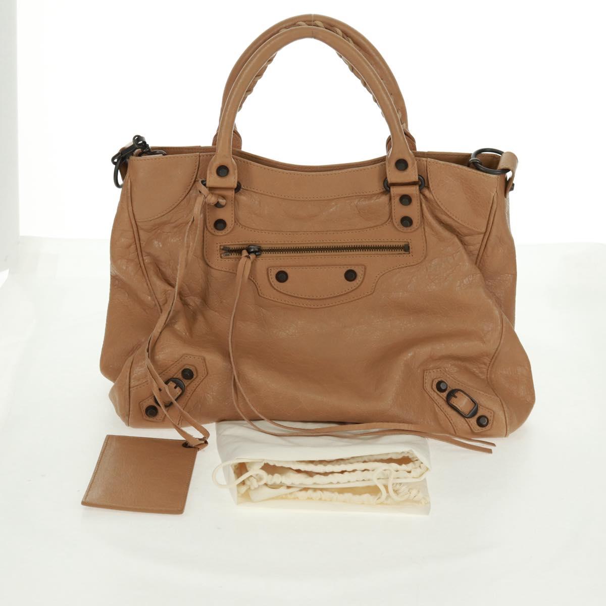 BALENCIAGA Classic Vero Hand Bag Leather Beige 235216 Auth am10563V