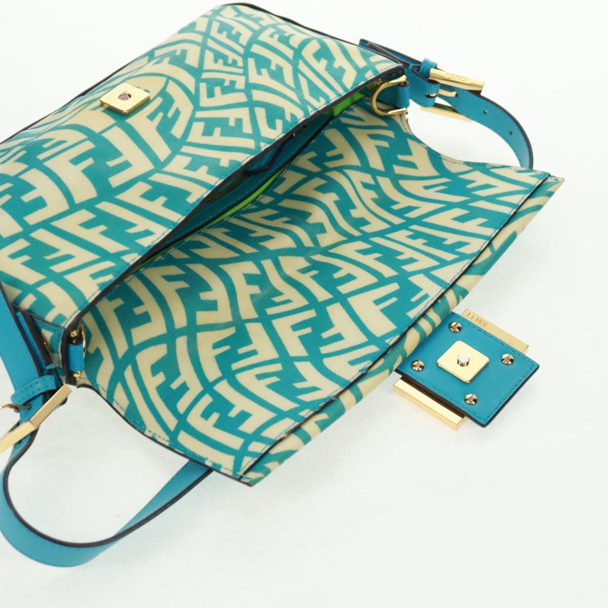 FENDI Zucca Canvas Mamma bucket Shoulder Bag Baby Blue Gold Auth am10568V