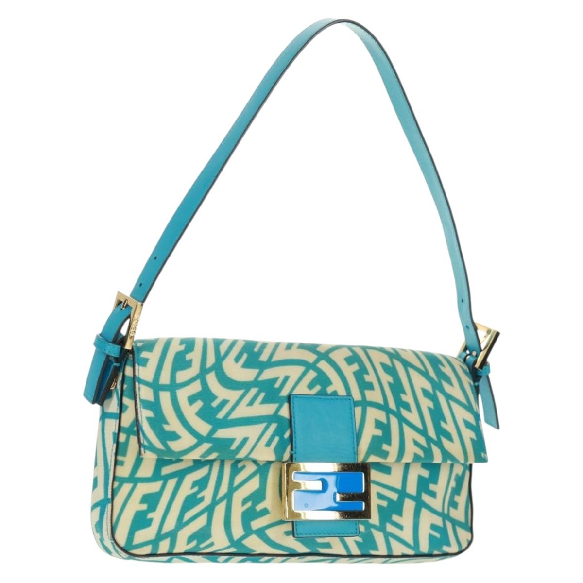FENDI Zucca Canvas Mamma bucket Shoulder Bag Baby Blue Gold Auth am10568V