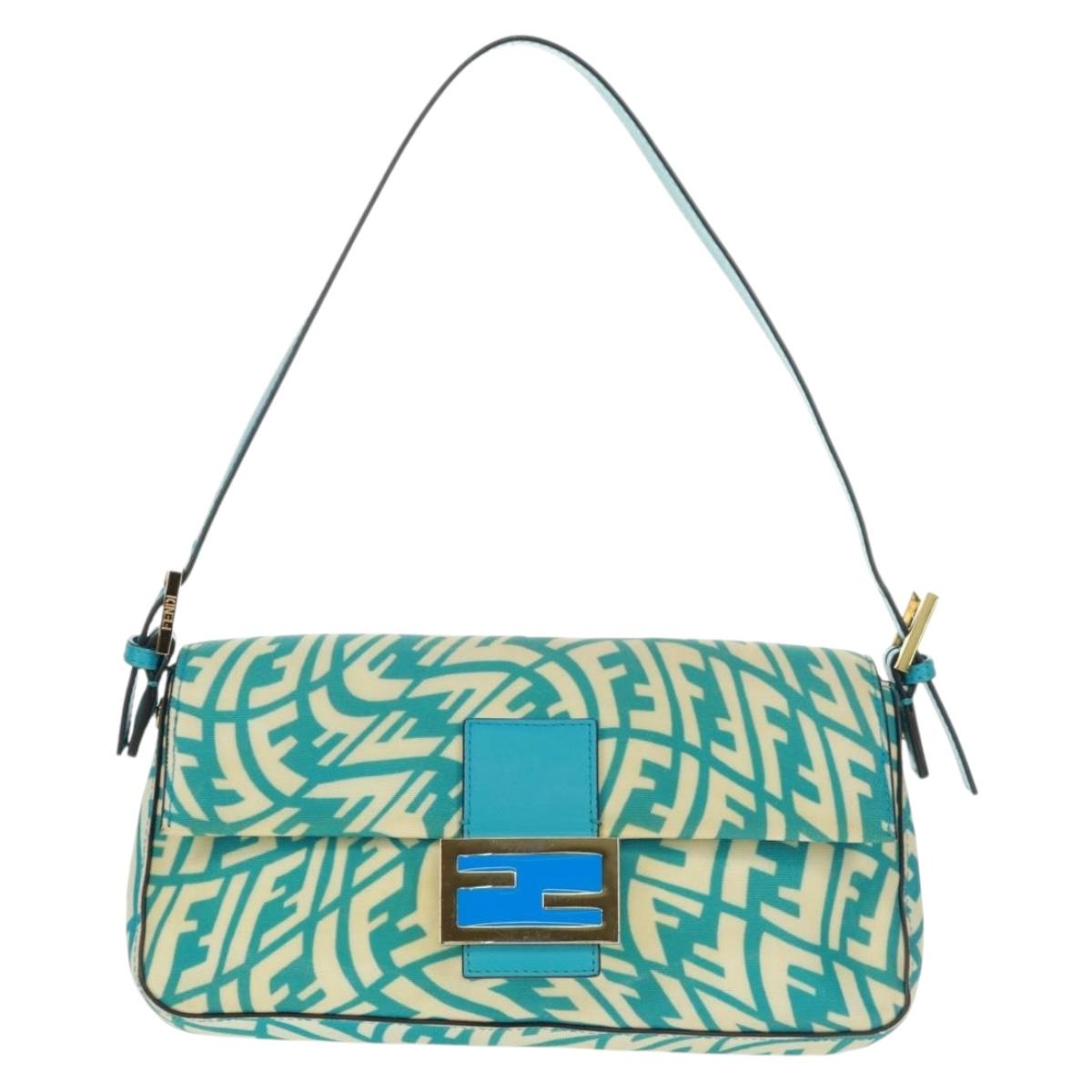 FENDI Zucca Canvas Mamma bucket Shoulder Bag Baby Blue Gold Auth am10568V