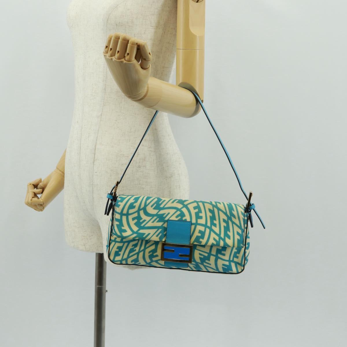FENDI Zucca Canvas Mamma bucket Shoulder Bag Baby Blue Gold Auth am10568V