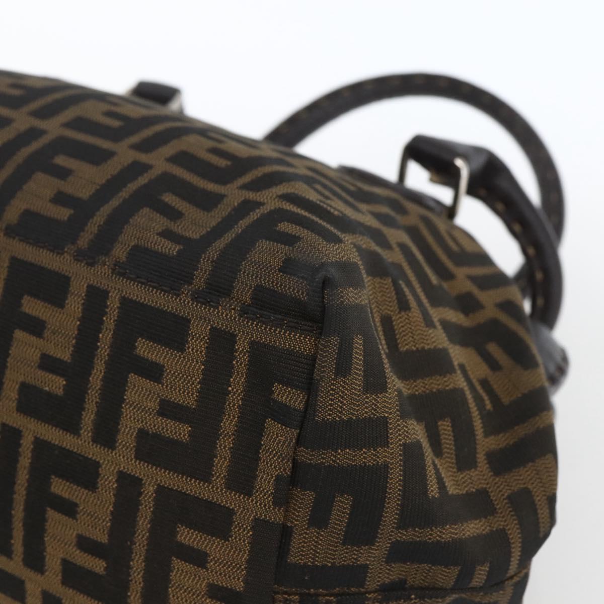 FENDI Zucca Canvas Celeria Hand Bag Brown Black Silver Auth am10578