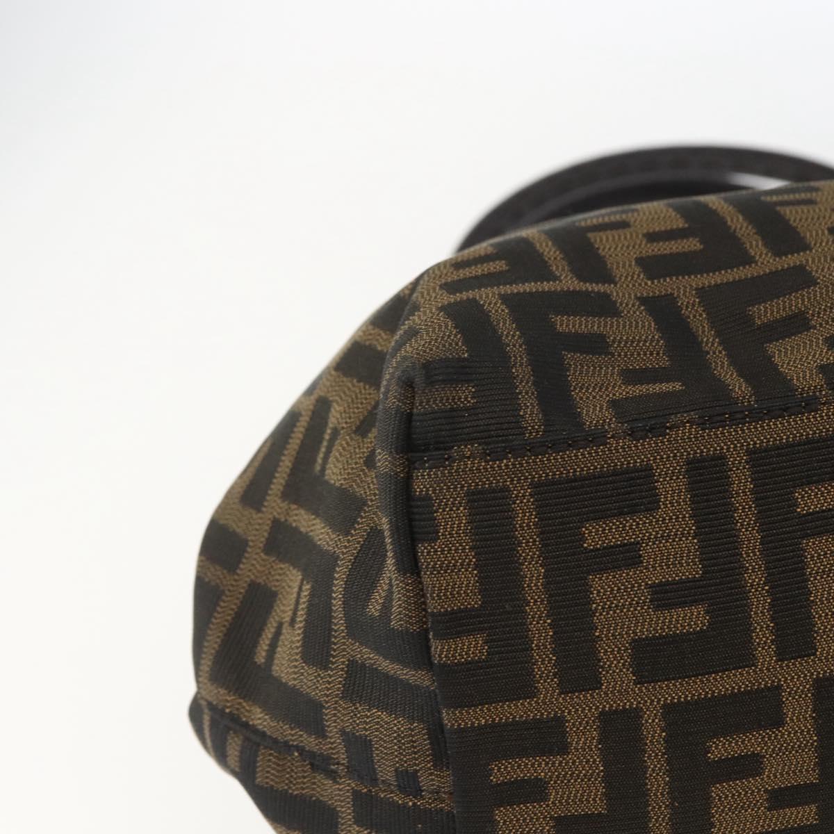 FENDI Zucca Canvas Celeria Hand Bag Brown Black Silver Auth am10578