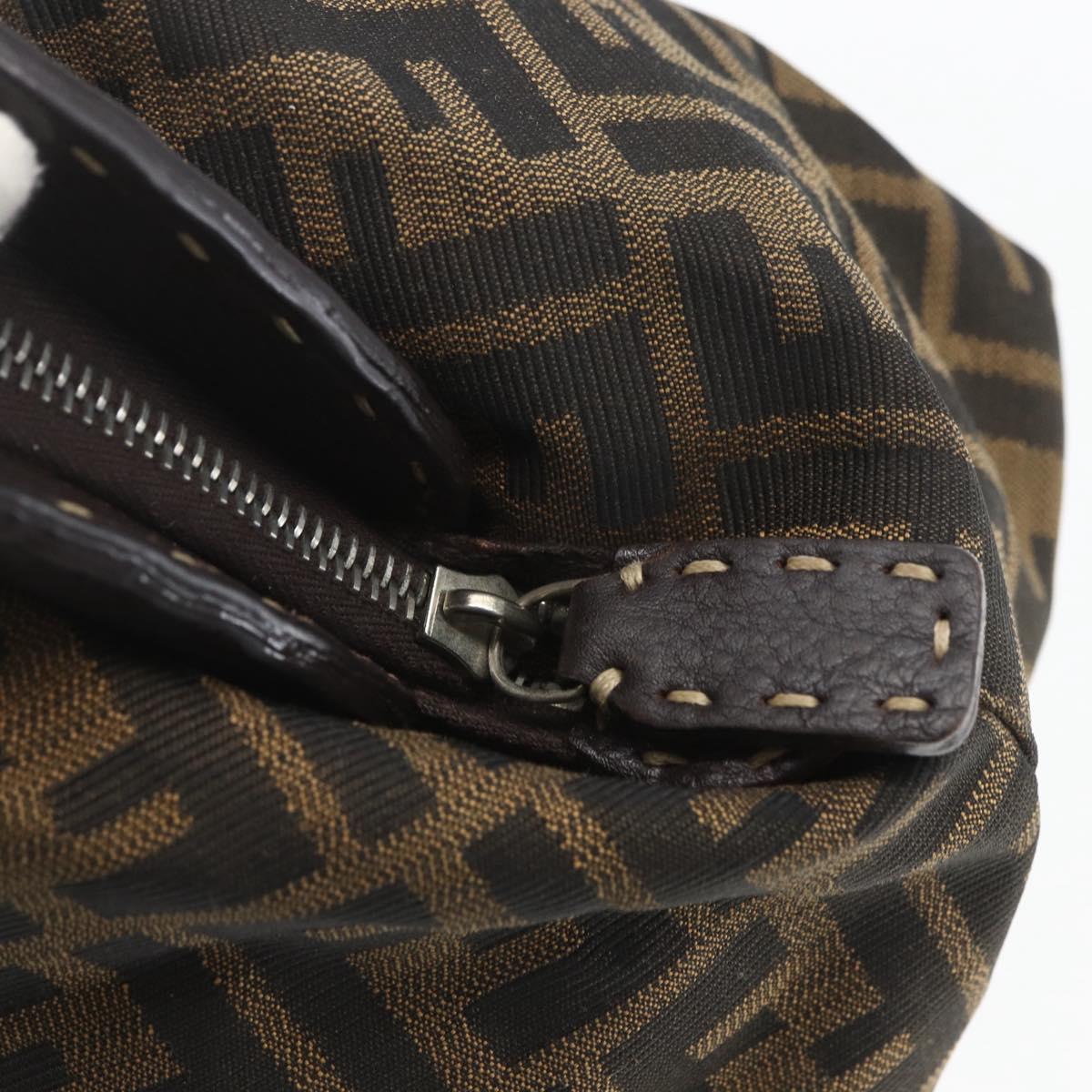 FENDI Zucca Canvas Celeria Hand Bag Brown Black Silver Auth am10578
