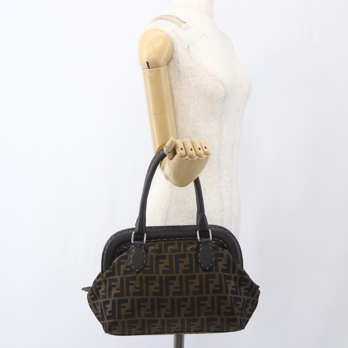 FENDI Zucca Canvas Celeria Hand Bag Brown Black Silver Auth am10578