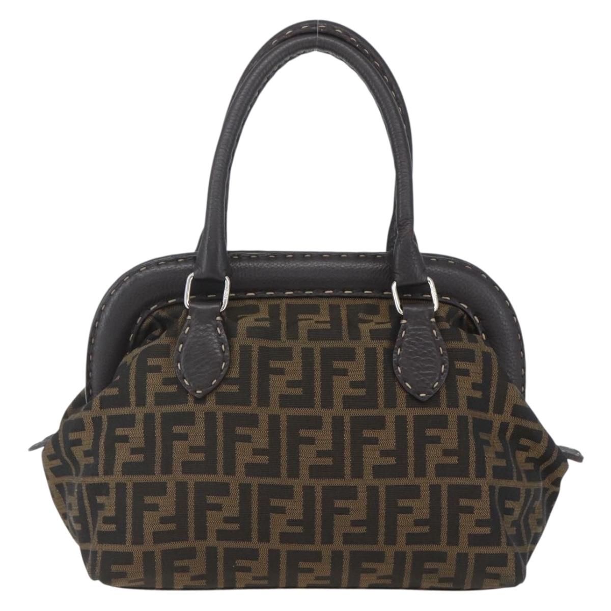 FENDI Zucca Canvas Celeria Hand Bag Brown Black Silver Auth am10578