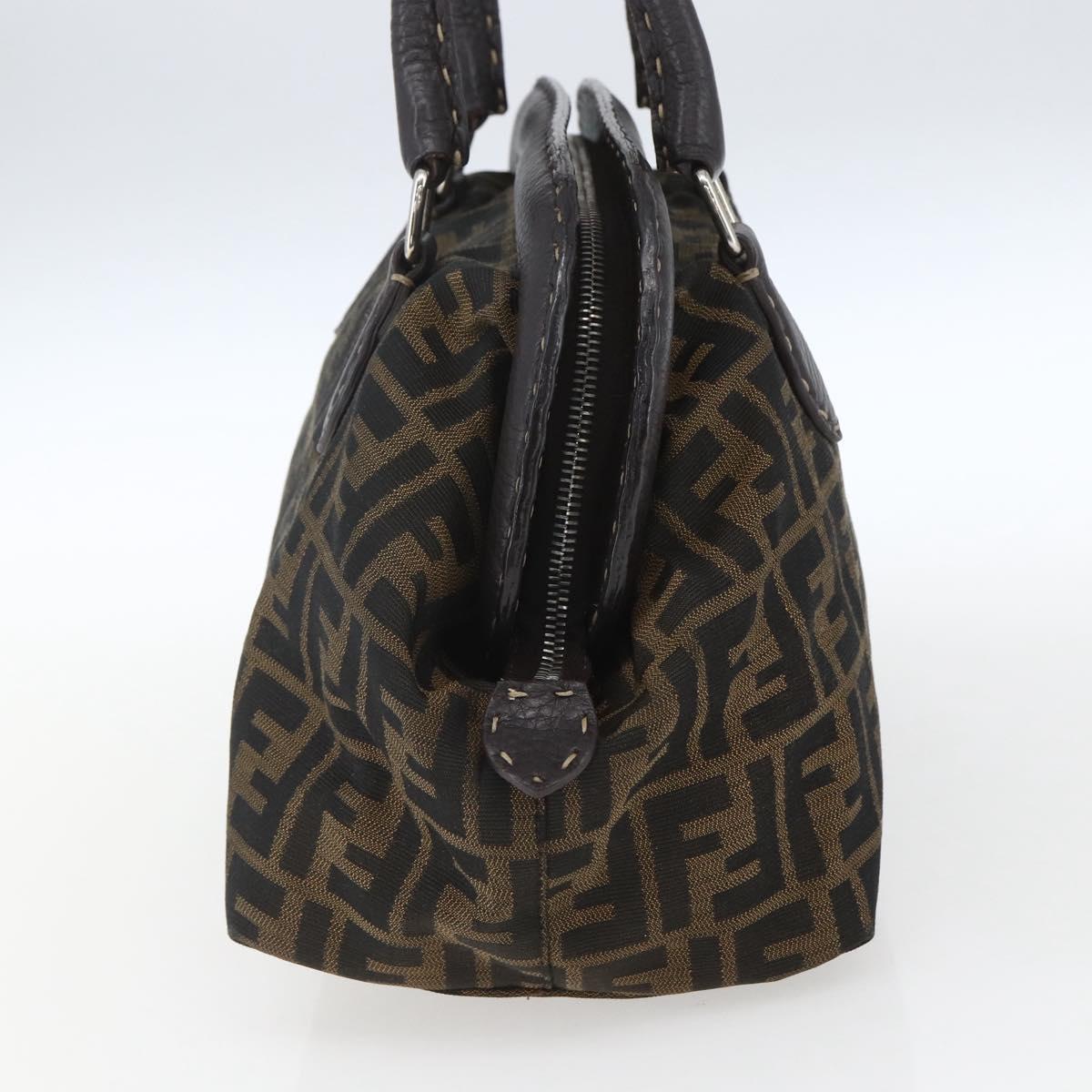 FENDI Zucca Canvas Celeria Hand Bag Brown Black Silver Auth am10578