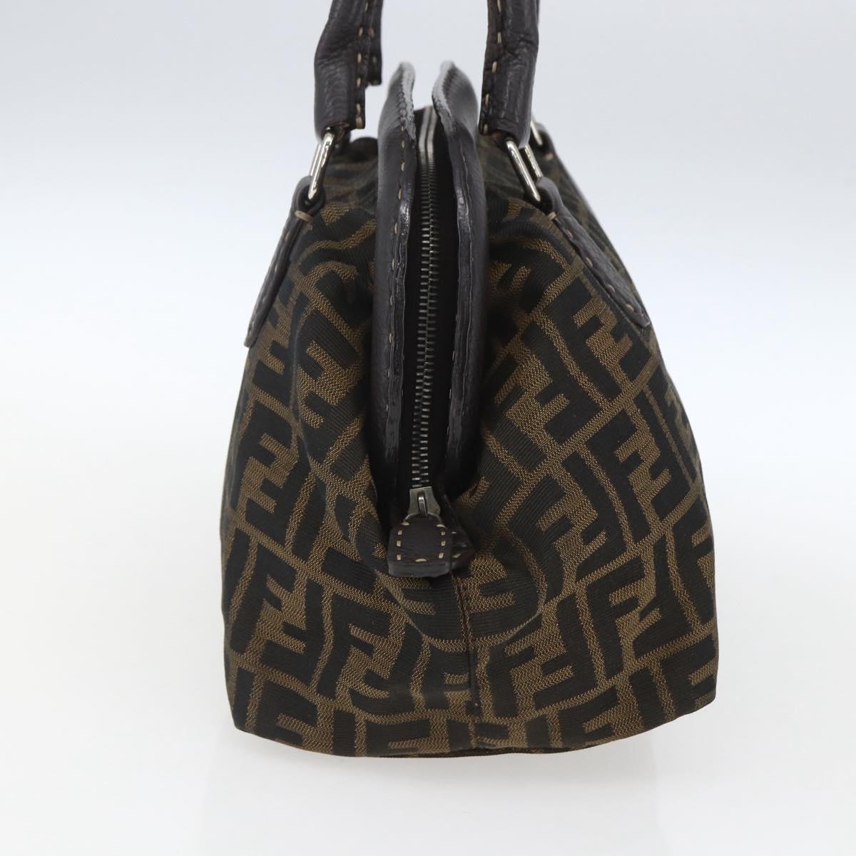 FENDI Zucca Canvas Celeria Hand Bag Brown Black Silver Auth am10578