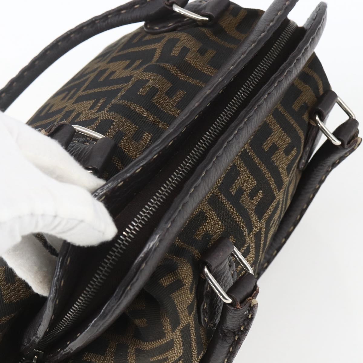 FENDI Zucca Canvas Celeria Hand Bag Brown Black Silver Auth am10578