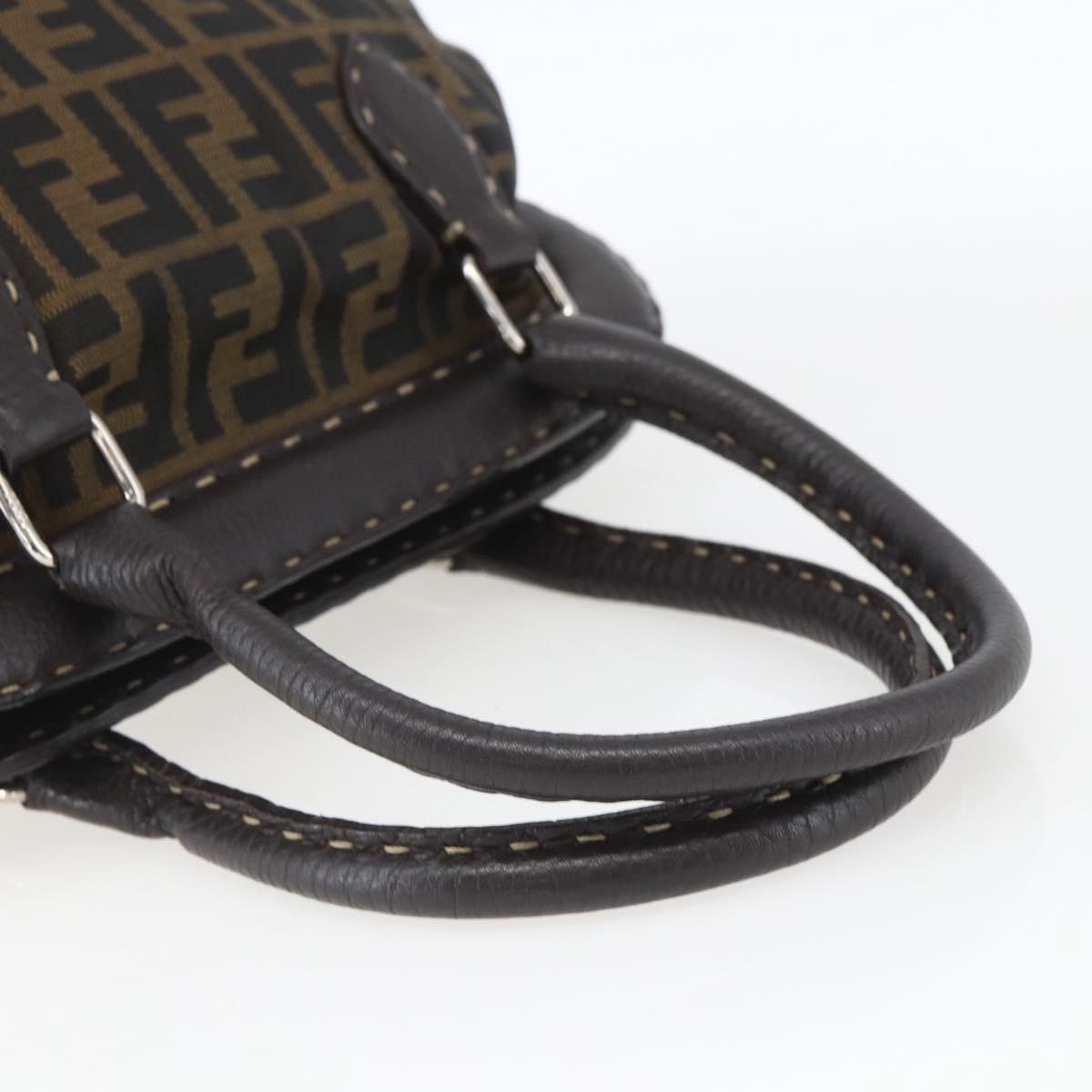 FENDI Zucca Canvas Celeria Hand Bag Brown Black Silver Auth am10578