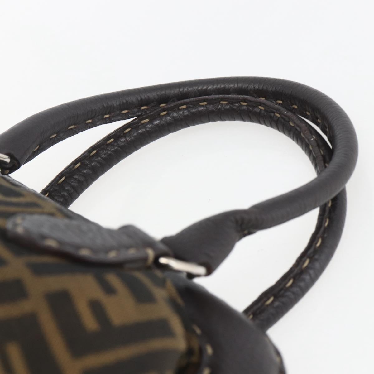 FENDI Zucca Canvas Celeria Hand Bag Brown Black Silver Auth am10578