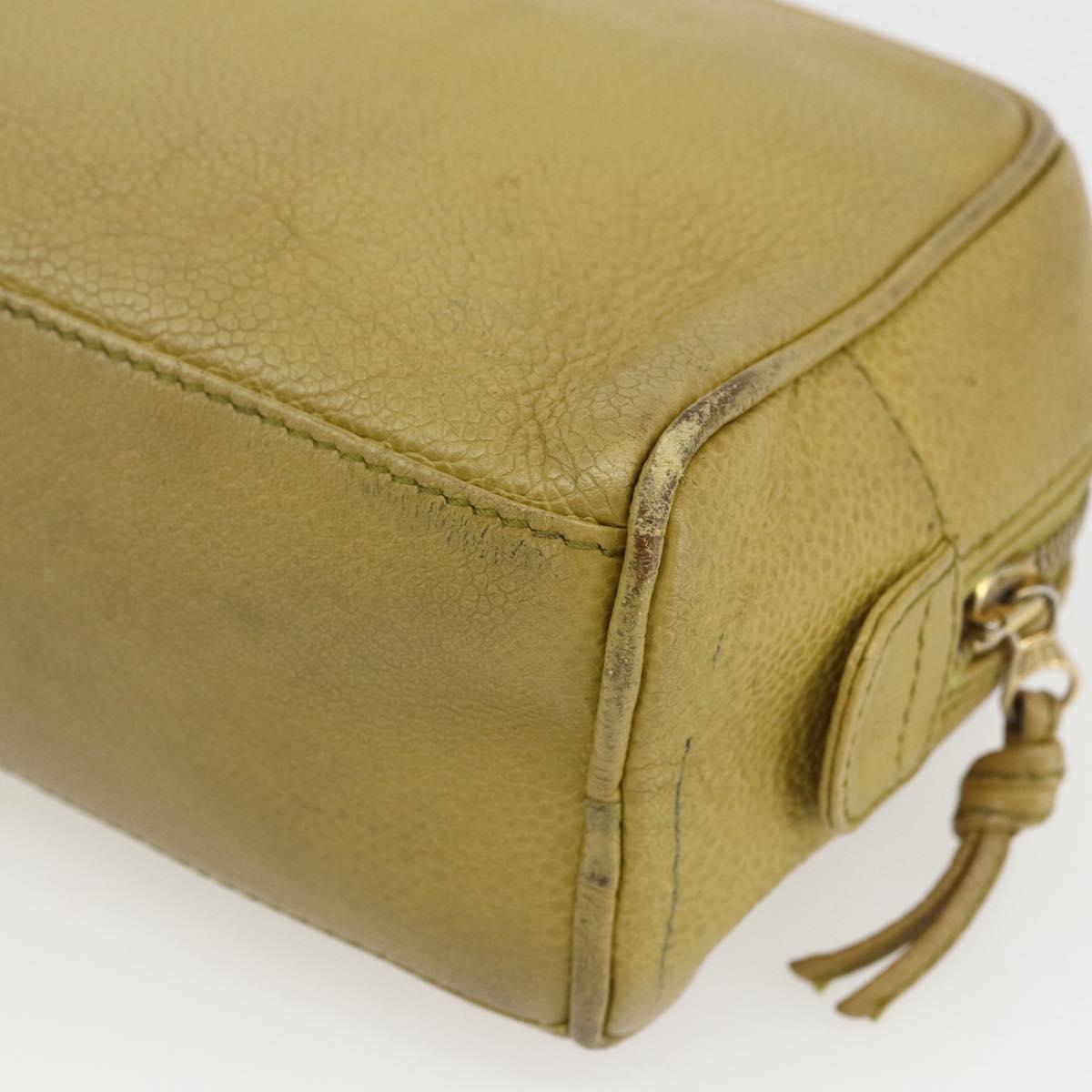 CHANEL COCO Mark Pouch Caviar Skin Yellow Gold CC Auth am10588