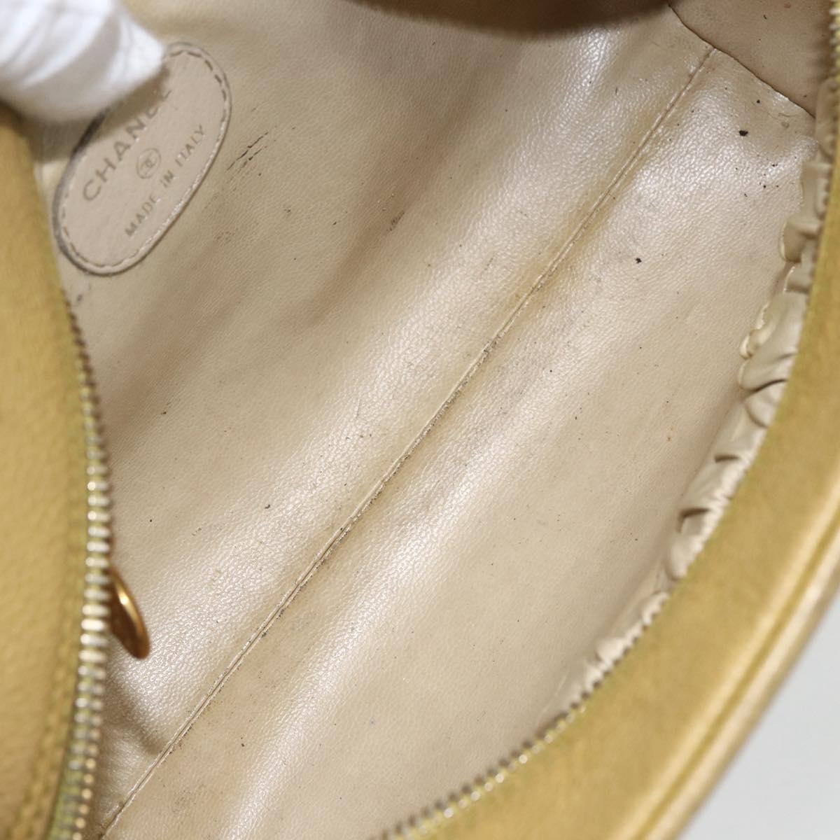 CHANEL COCO Mark Pouch Caviar Skin Yellow Gold CC Auth am10588