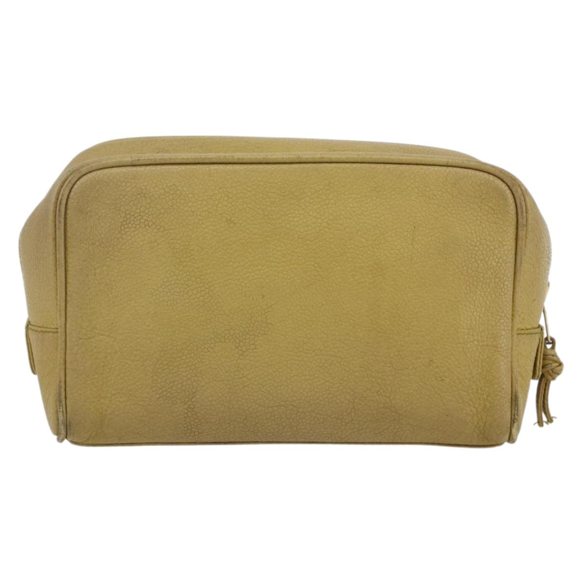 CHANEL COCO Mark Pouch Caviar Skin Yellow Gold CC Auth am10588