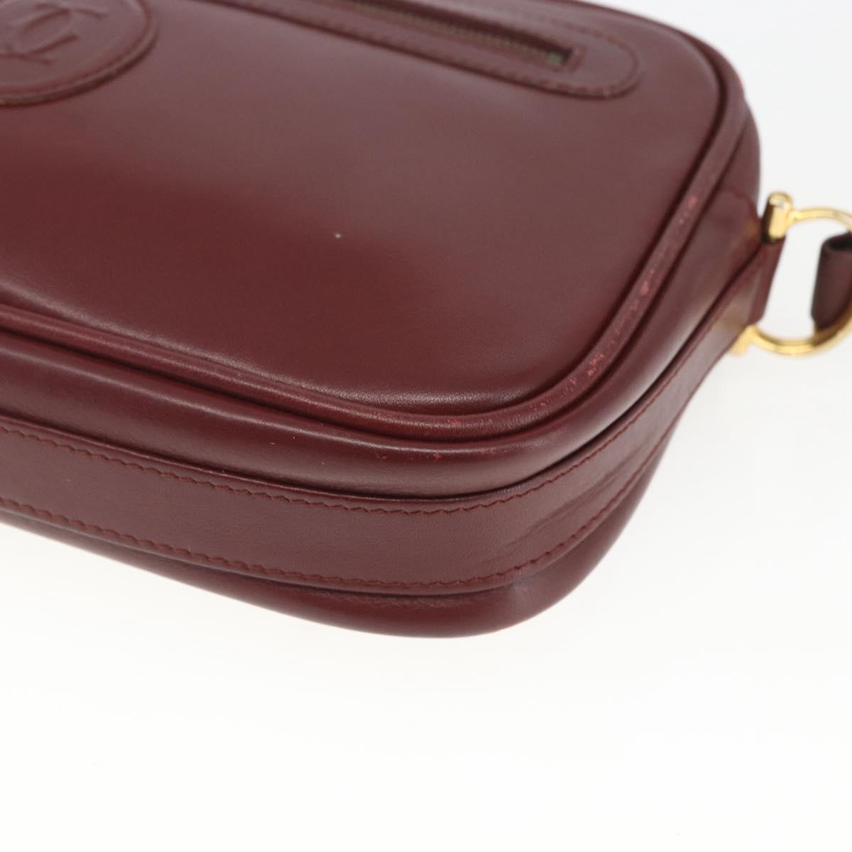 CARTIER Shoulder Bag Leather Bordeaux Gold Auth am10589