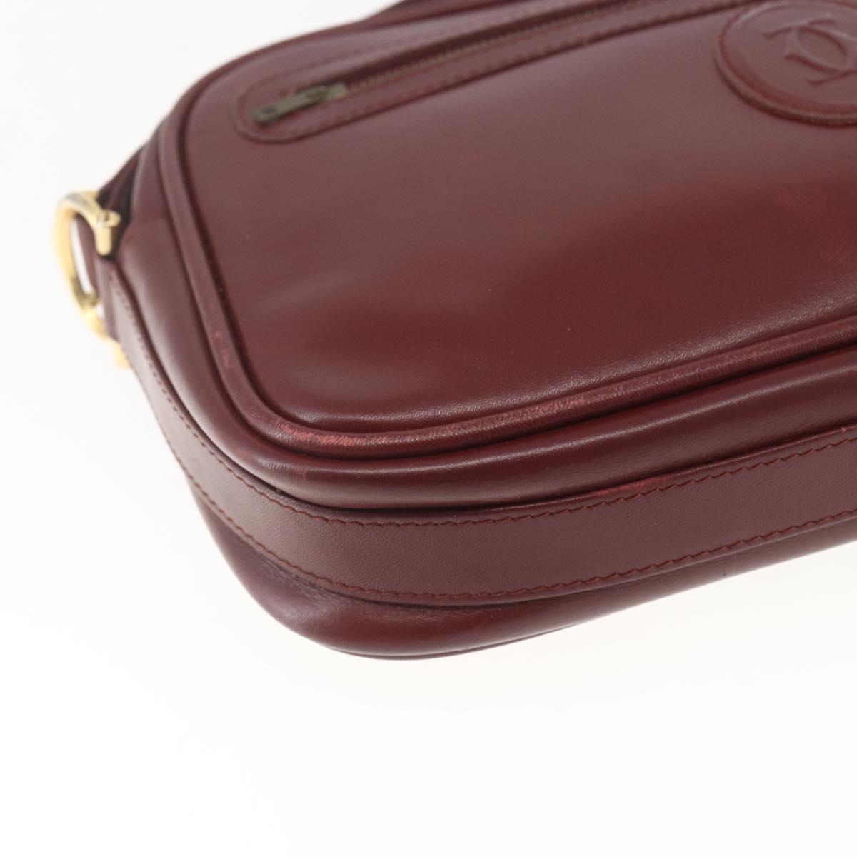 CARTIER Shoulder Bag Leather Bordeaux Gold Auth am10589