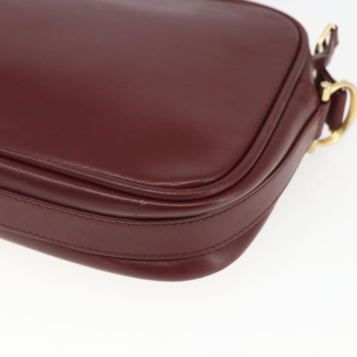 CARTIER Shoulder Bag Leather Bordeaux Gold Auth am10589