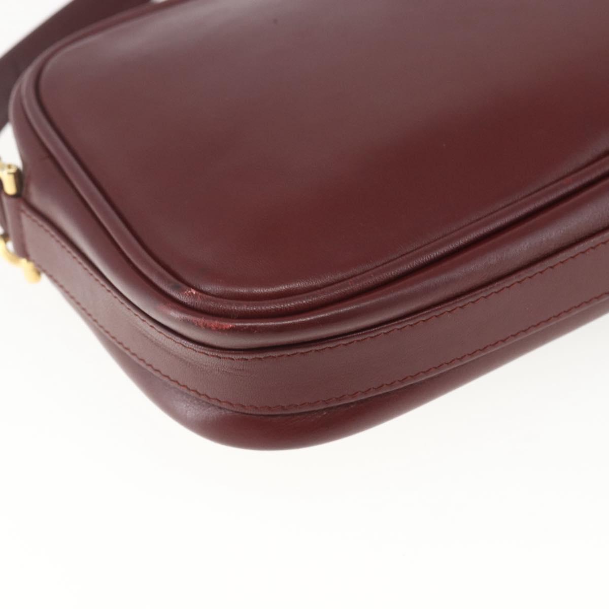 CARTIER Shoulder Bag Leather Bordeaux Gold Auth am10589