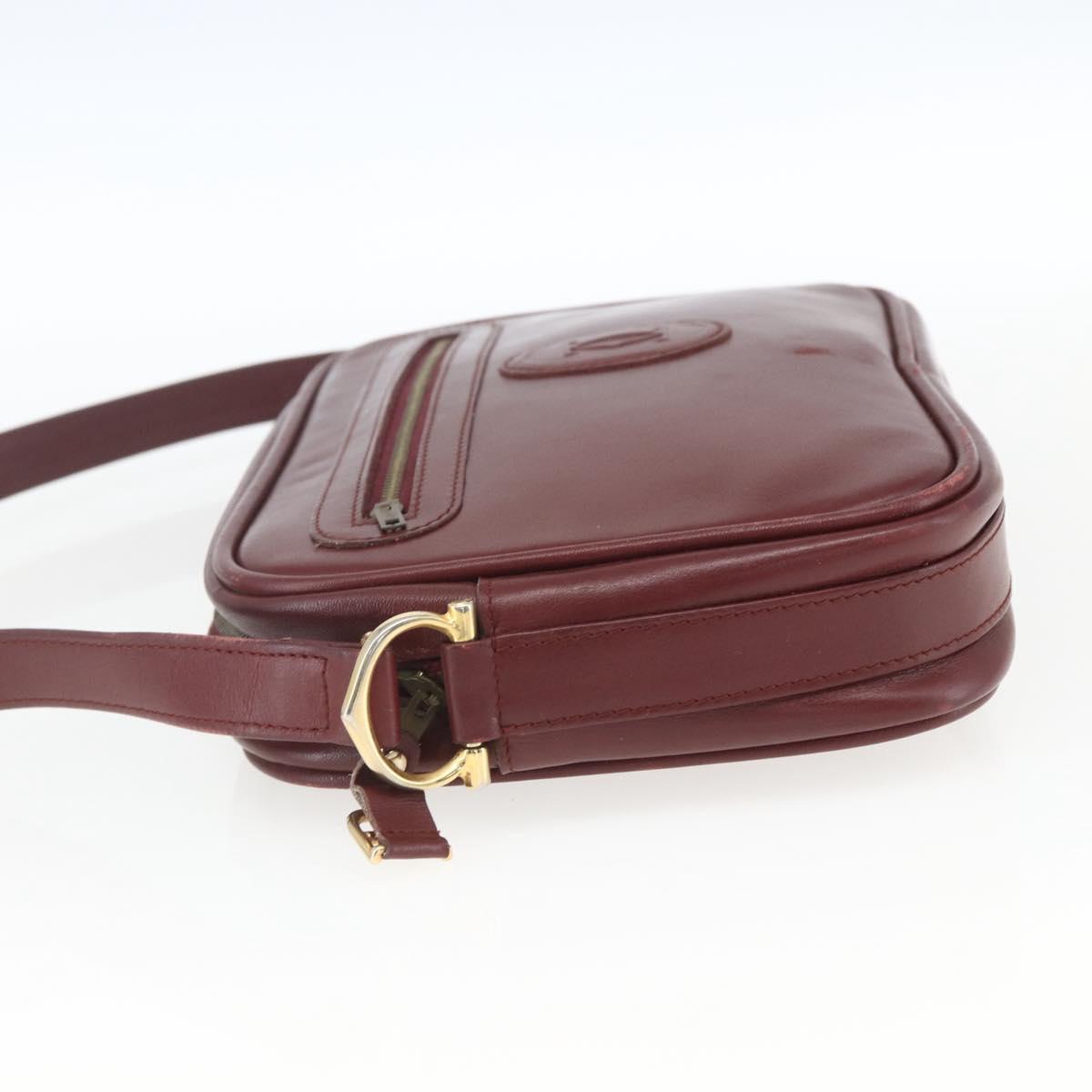 CARTIER Shoulder Bag Leather Bordeaux Gold Auth am10589