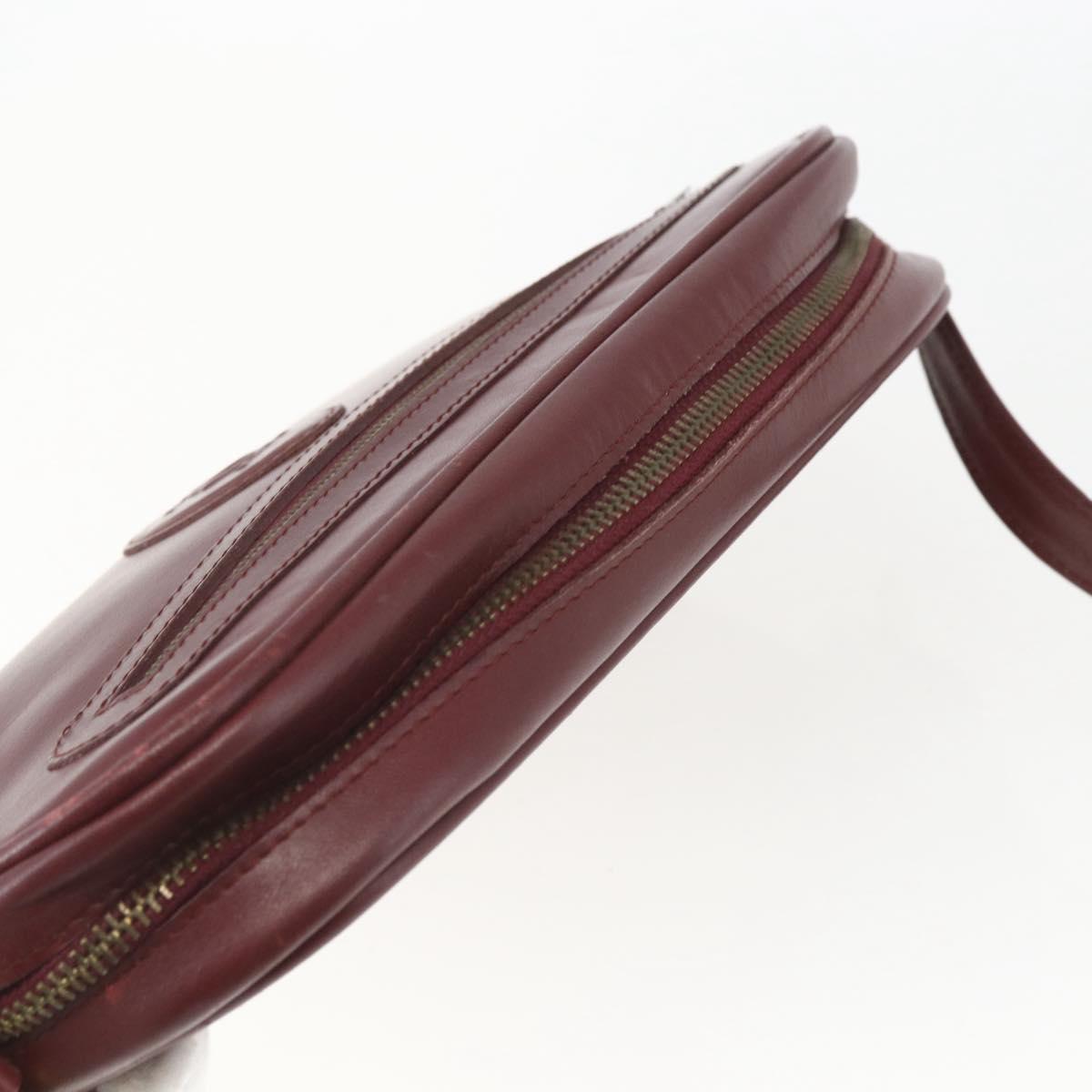 CARTIER Shoulder Bag Leather Bordeaux Gold Auth am10589