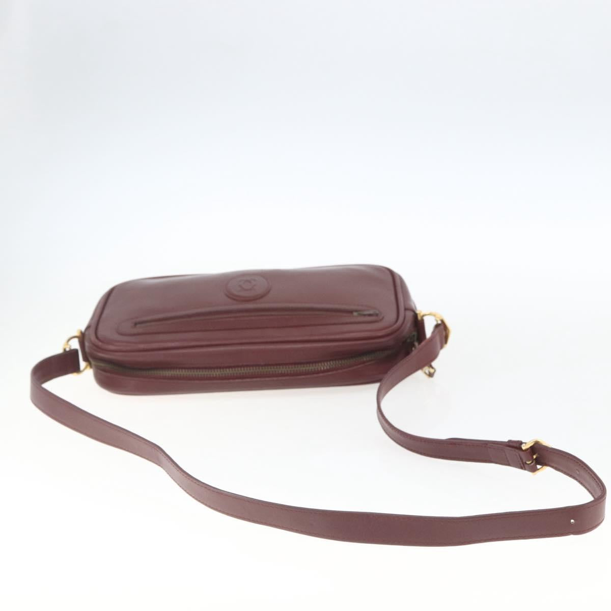 CARTIER Shoulder Bag Leather Bordeaux Gold Auth am10589