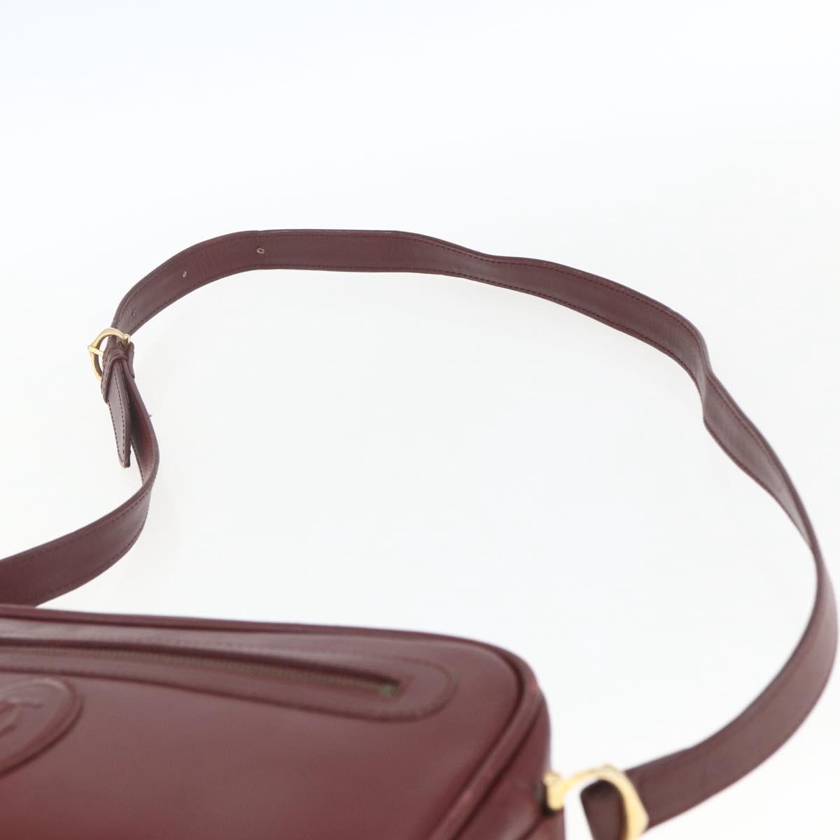 CARTIER Shoulder Bag Leather Bordeaux Gold Auth am10589