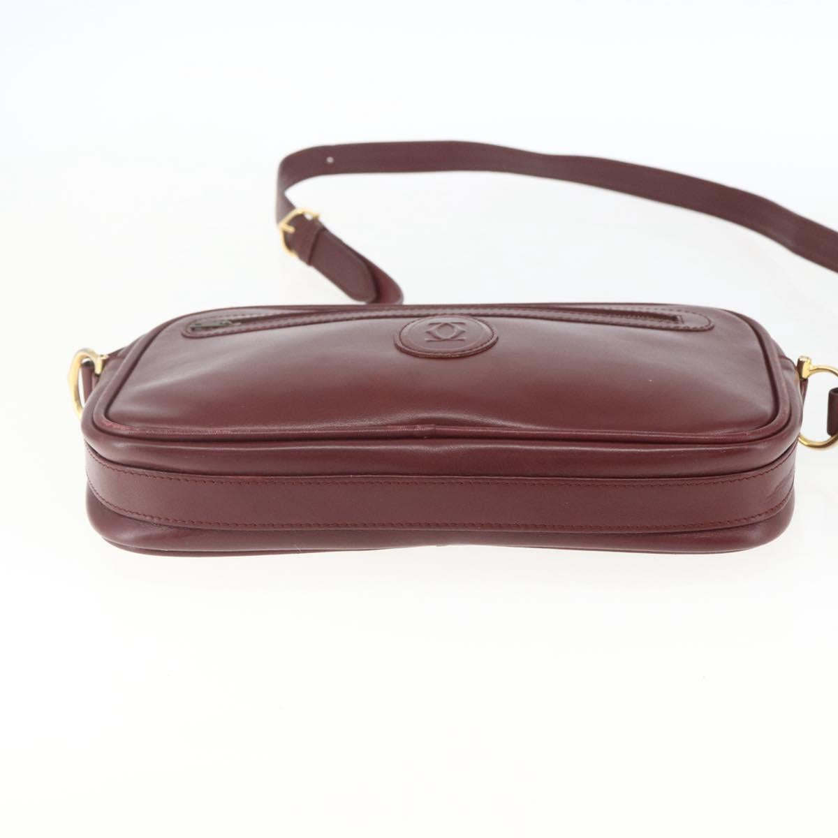 CARTIER Shoulder Bag Leather Bordeaux Gold Auth am10589