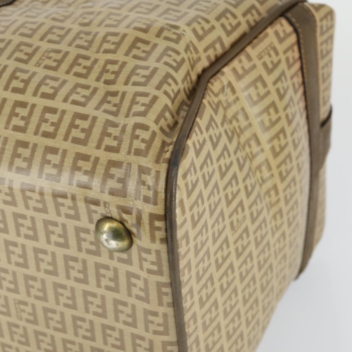 FENDI Zucchino Canvas Boston Bag Coated Canvas Beige Gold Auth am10590