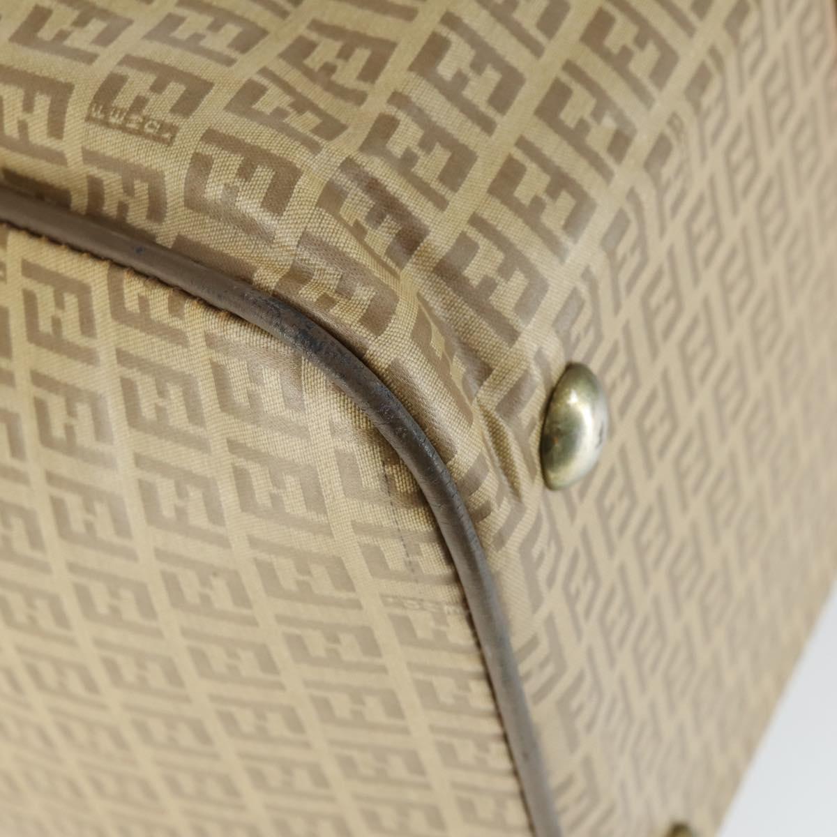 FENDI Zucchino Canvas Boston Bag Coated Canvas Beige Gold Auth am10590