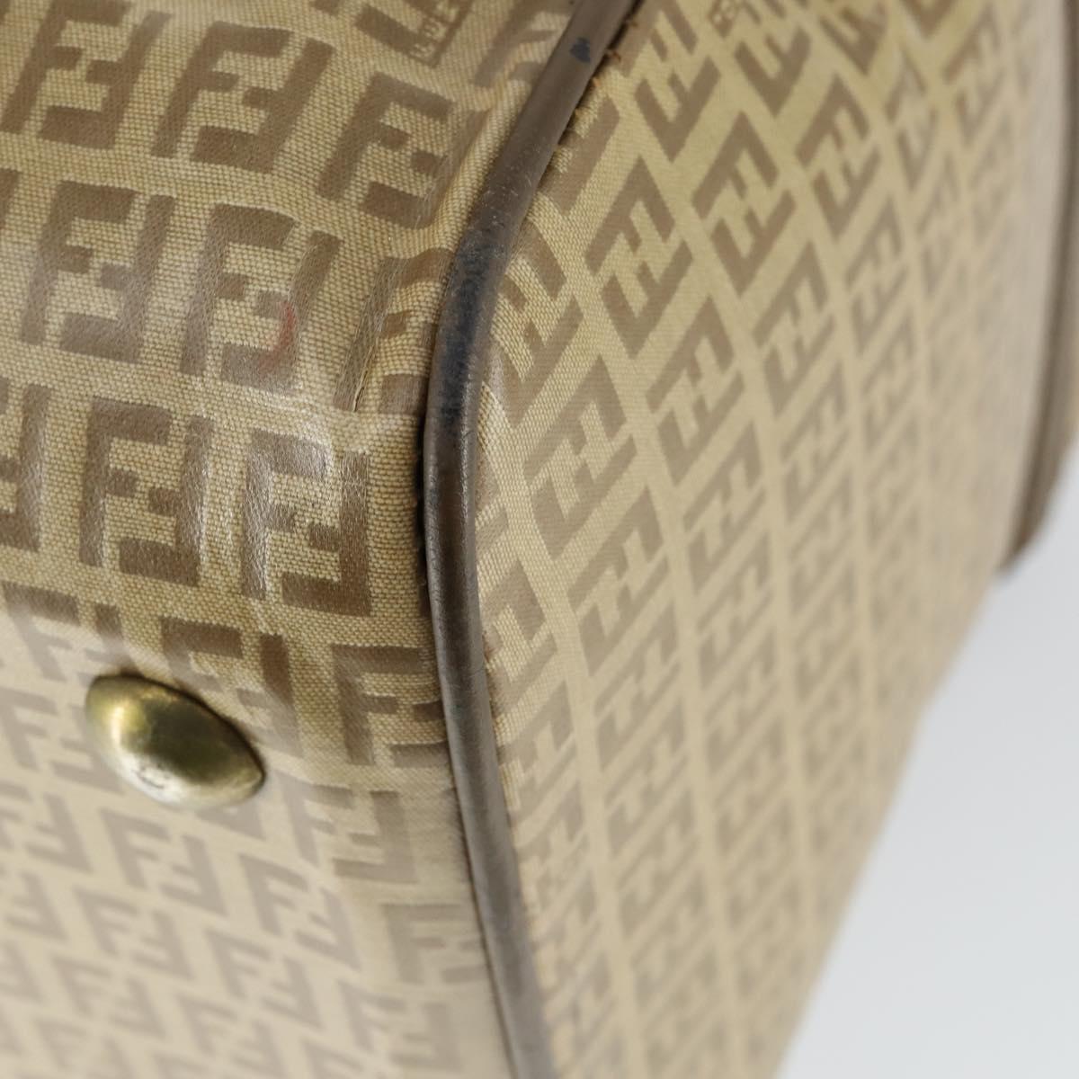 FENDI Zucchino Canvas Boston Bag Coated Canvas Beige Gold Auth am10590