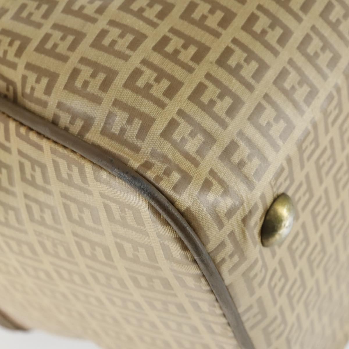 FENDI Zucchino Canvas Boston Bag Coated Canvas Beige Gold Auth am10590