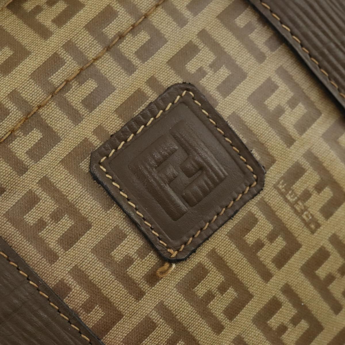 FENDI Zucchino Canvas Boston Bag Coated Canvas Beige Gold Auth am10590
