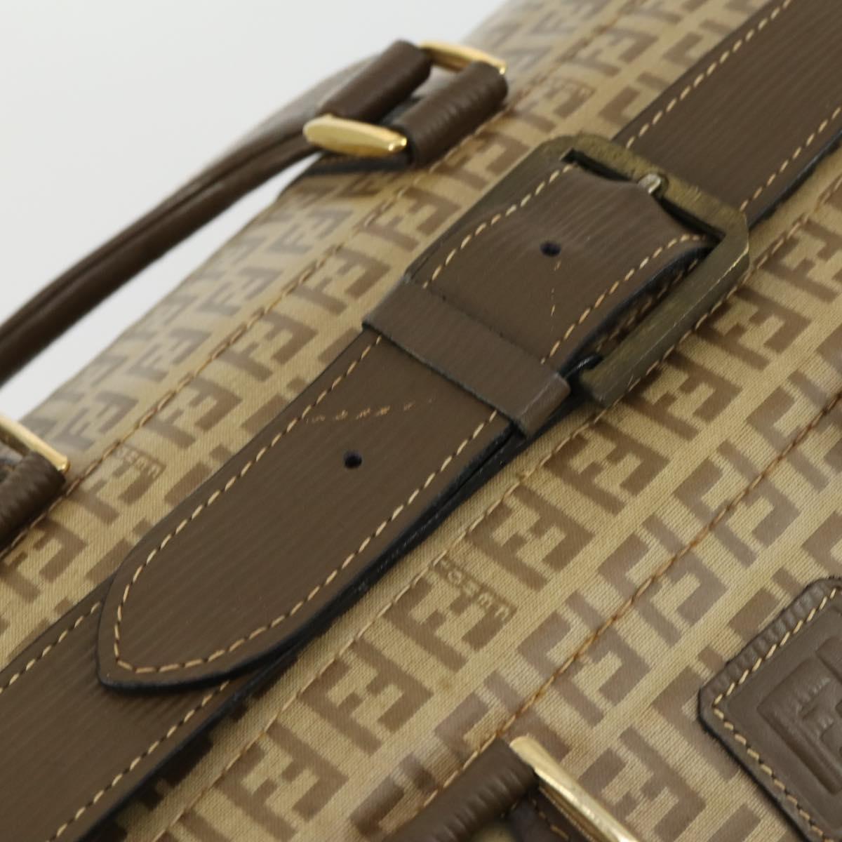 FENDI Zucchino Canvas Boston Bag Coated Canvas Beige Gold Auth am10590