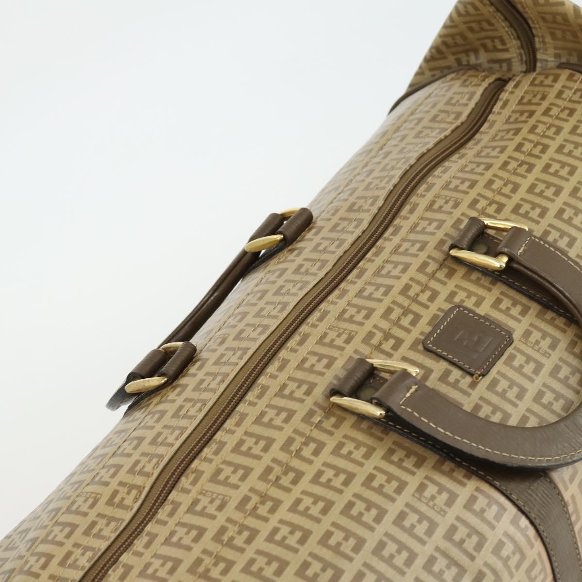 FENDI Zucchino Canvas Boston Bag Coated Canvas Beige Gold Auth am10590
