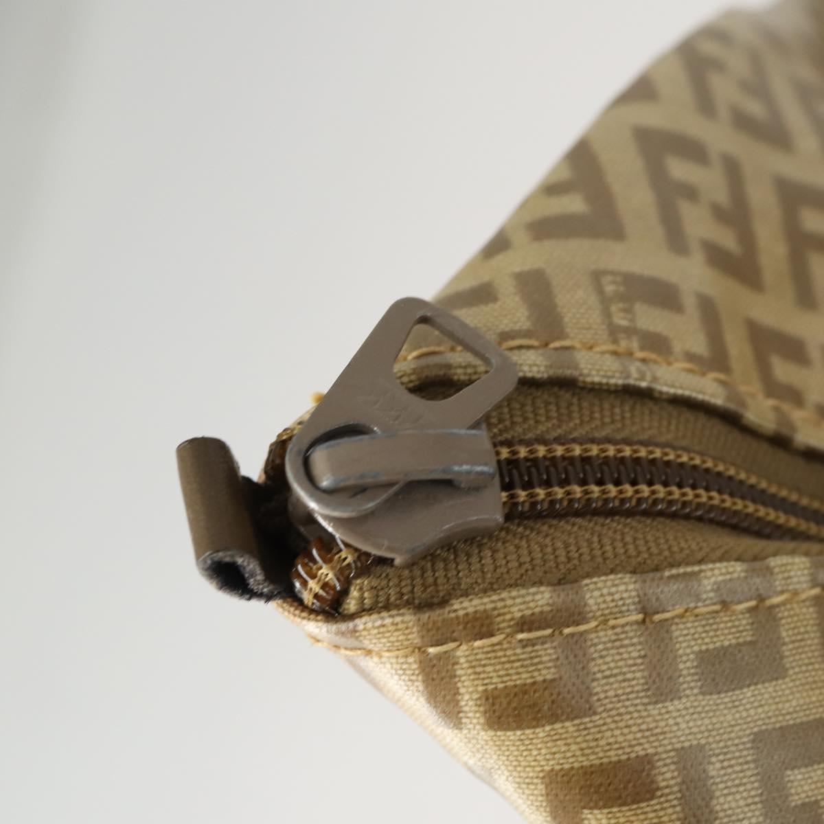 FENDI Zucchino Canvas Boston Bag Coated Canvas Beige Gold Auth am10590