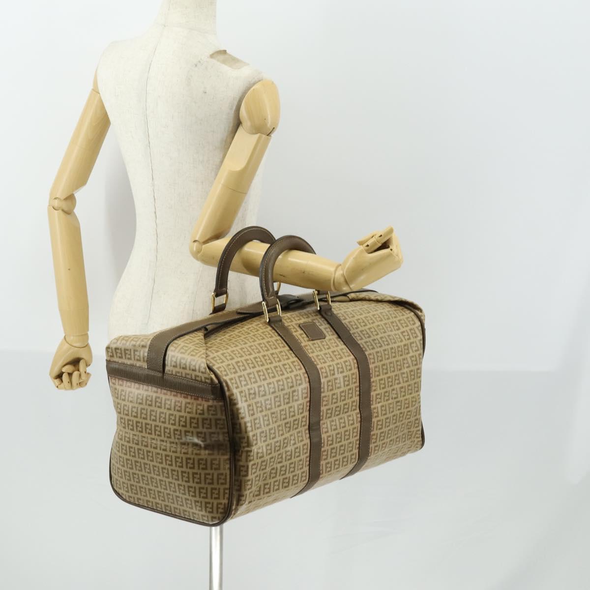 FENDI Zucchino Canvas Boston Bag Coated Canvas Beige Gold Auth am10590