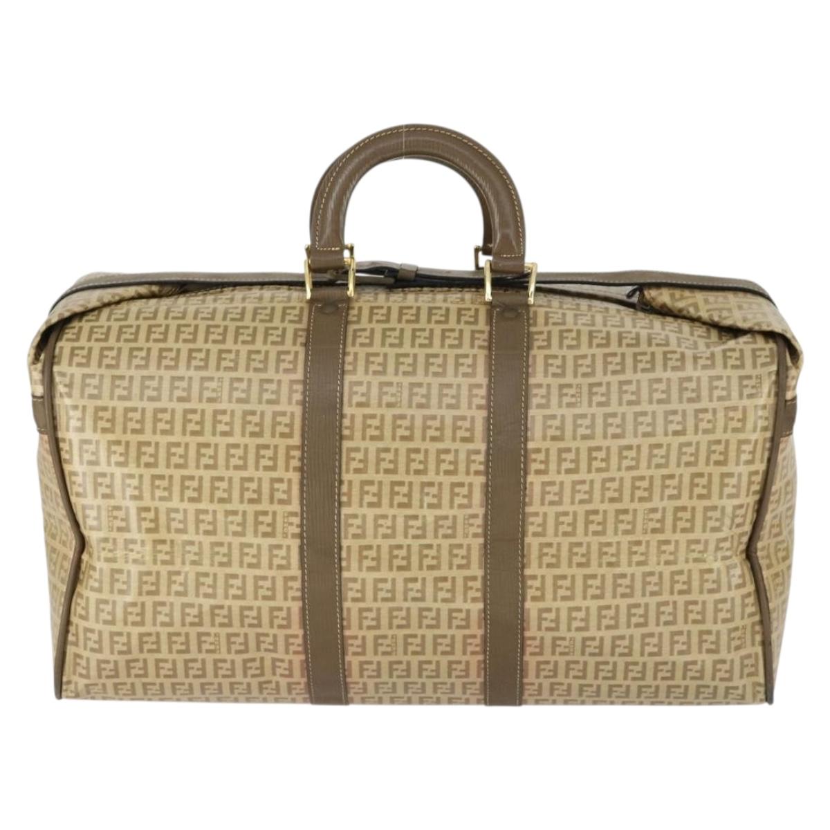FENDI Zucchino Canvas Boston Bag Coated Canvas Beige Gold Auth am10590